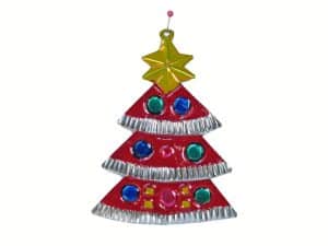 Red Christmas Tree Ornament, flat tin ornament, red, 5-inch