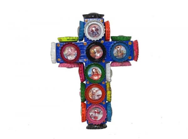 Wall Cross with Bottle Caps, front view