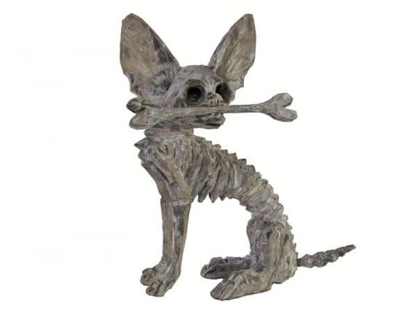 Skeleton Chihuahua, Left Facing, Oaxacan Woodcarving, 8-inch tall, left side view