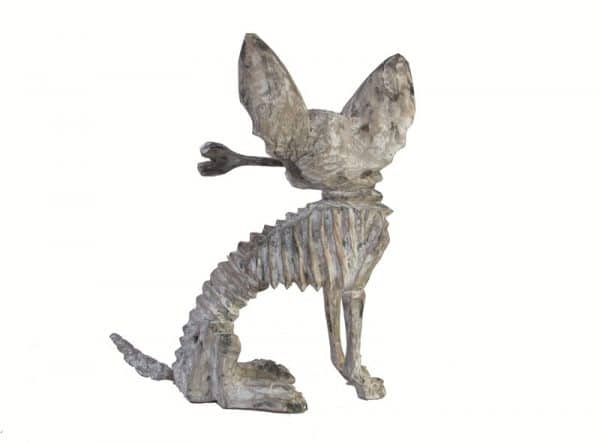 Skeleton Chihuahua, Left Facing, Oaxacan Woodcarving, 8-inch tall, right side view