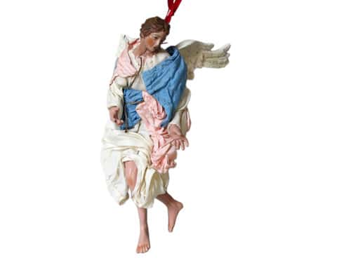 Neapolitan Nativity Angel Figurine, terra cotta, (10-inch, 25 cm.), white/pink/blue #2