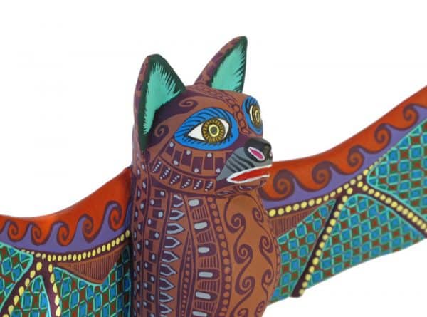 Brown Bat Alebrije, Oaxacan Wood Carving, close up view