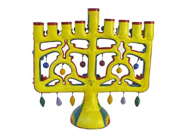 Yellow Menorah, Mexican Pottery, 27 cm, Back View