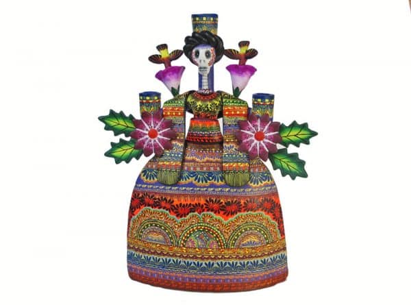 Colorful Skeleton Frida Kahlo Candelabra, Front