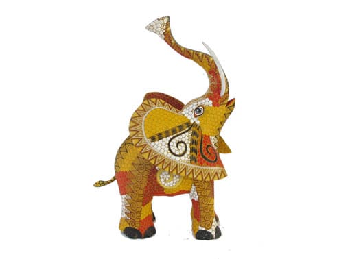 Elephant Alebrije by Tribus Mixes, red/yellow, 5-inch long, right side view
