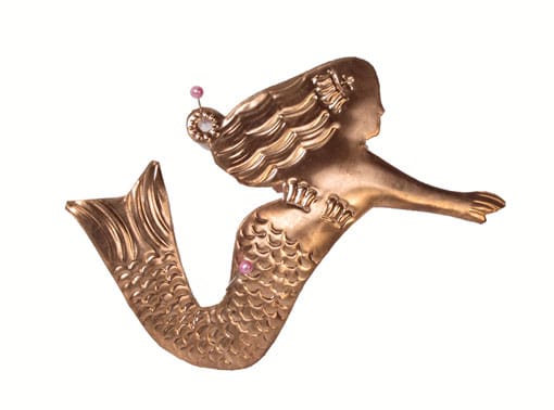 Mermaid Ornament, handcrafted in pure copper