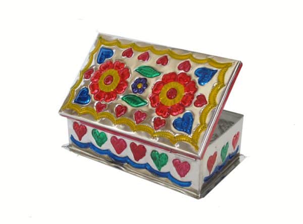 Embossed Tin Box, Design #2, (2 flowers), 6 inch long