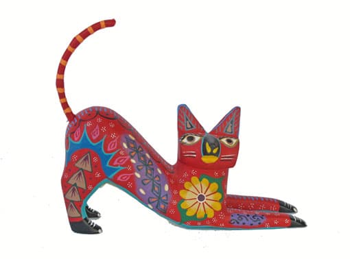Cat Alebrije By Roberta Angeles, laying, red 5.5-inch long