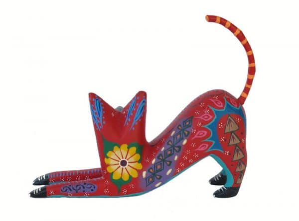 Cat Alebrije By Roberta Angeles, laying, red 5.5-inch long