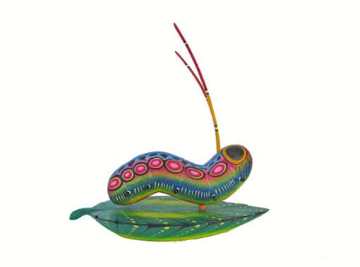Caterpillar On A Leaf, Oaxacan Wood Carving, 7-inch long, right view
