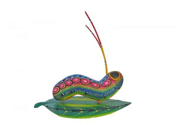 Caterpillar On A Leaf, Oaxacan Wood Carving, 7-inch long