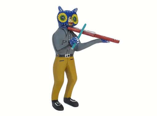 Owl Violinist, Oaxacan Carving, 7-inch, front view