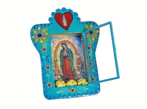 Light Blue Nicho With Lady of Guadalupe, open view