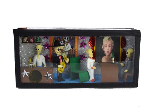 Cantina With Marilyn Monroe Portrait, Day of Dead diorama box, front view