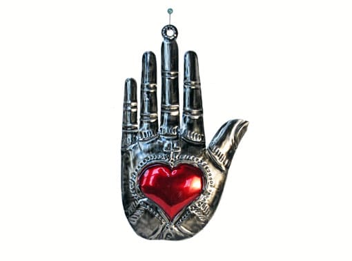 Heart In Palm Embossed Design Mexican Tin Art, 5.5-inch front