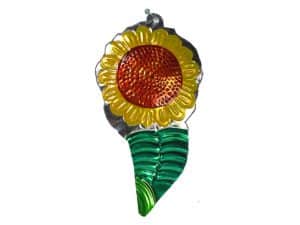 Sunflower with leaf, Mexican tin ornament, 5-inch