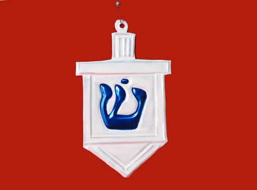 Dreidel, blue, flat Mexican tin ornament