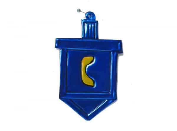 Blue Dreidel Ornament, flat Mexican tin ornament