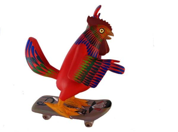 Rooster Riding A Skateboard, Oaxacan carving by Avelino Perez, right side