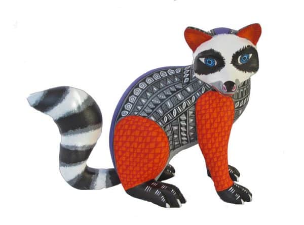 Red Raccoon Alebrije Carving, 8-inch