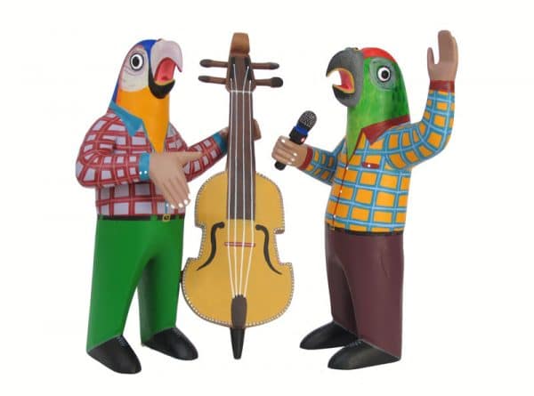 Nahual Parrot Music Band, Oaxacan Carvings by Avelino Perez, singer and double bass player