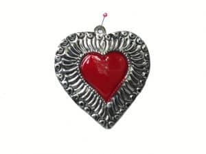 Small Red and Silver Heart Ornament