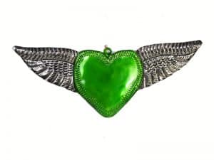 Green Heart With Wings Ornament, front