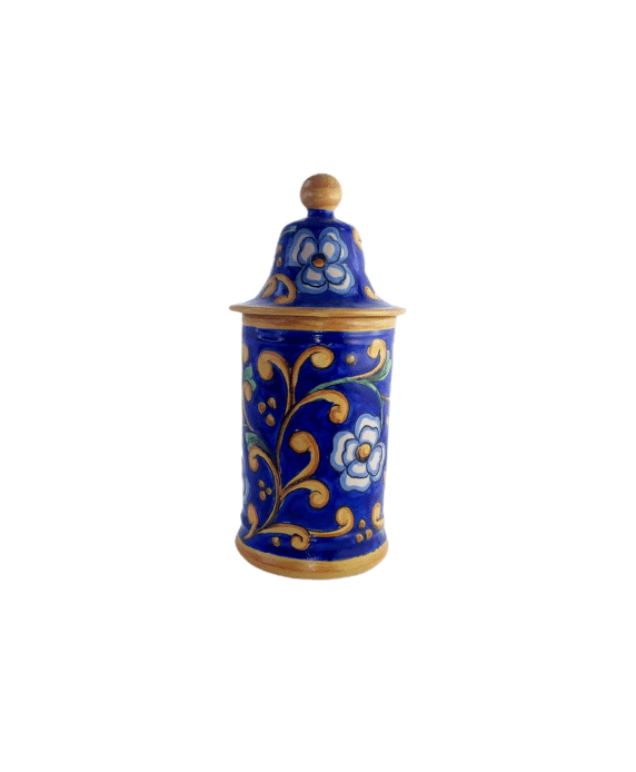 Blue Jar with Gold Floral Design, Signature