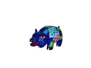 Blue Floral Pig, Angle View