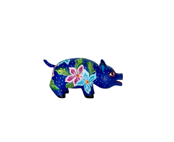 Blue Floral Pig, Right Side View