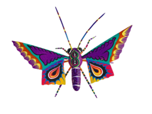 Bright Butterfly Carving, purple/teal, By Blas Family, top view