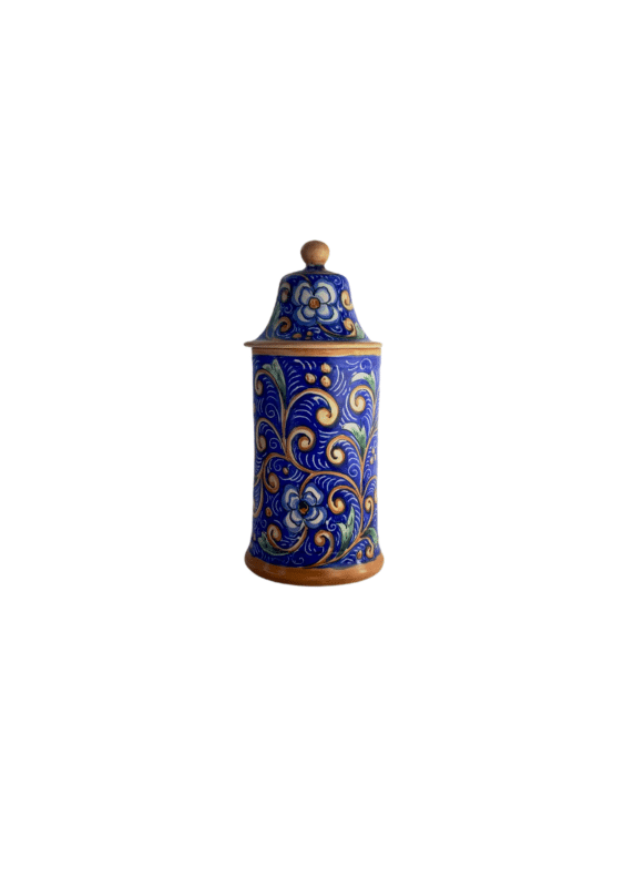 Large Blue Jar with Gold Floral Design, View 1