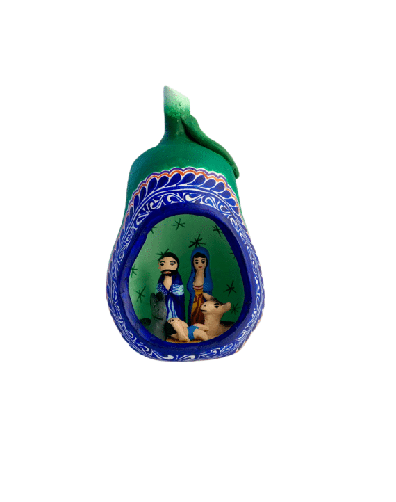 Blue/green nativity pear front