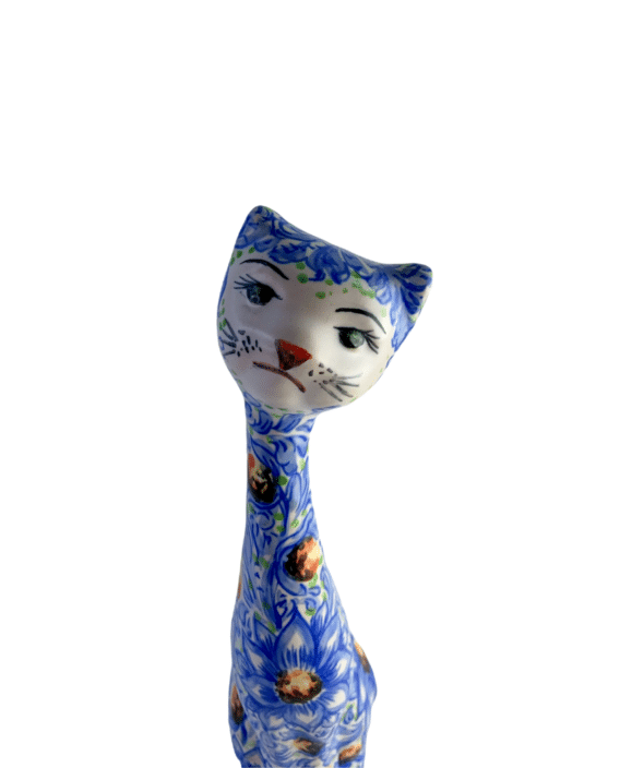 Blue Cat Mexican Pottery Figurine Face View
