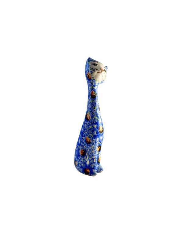 Blue Cat Mexican Pottery Figurine Front View