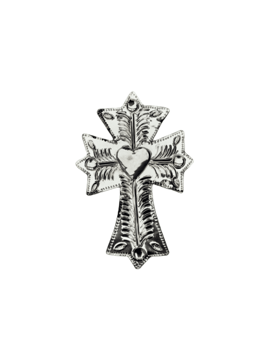 Antiqued Cross with Heart, back view