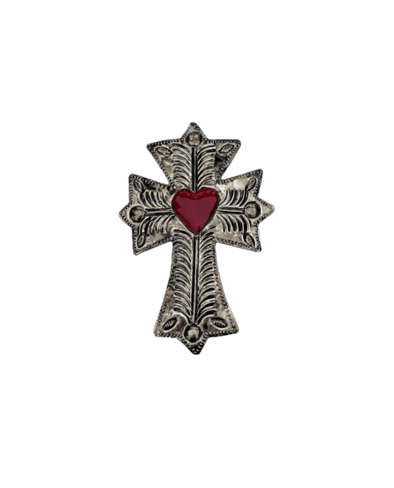 Antiqued Cross with Heart, front view