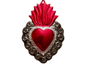 Flaming Red Heart Ornament, with Silver Border view 2