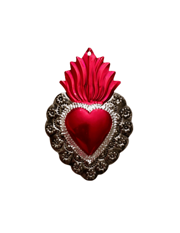 Flaming Red Heart Ornament, with Silver Border view 2