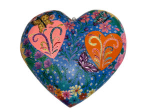 Blue Floral Heart Plaque, front view