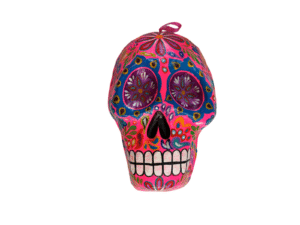 Small Bright Pink Skull Mask, Product Picture, Made of paper maché