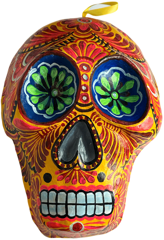 Small Orange Skull Mask, 14 inches tall