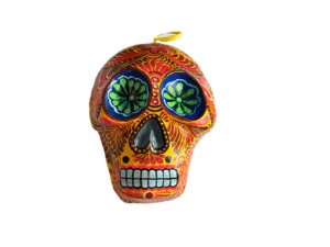 Small Orange Skull Mask, 14 inches tall, product picture
