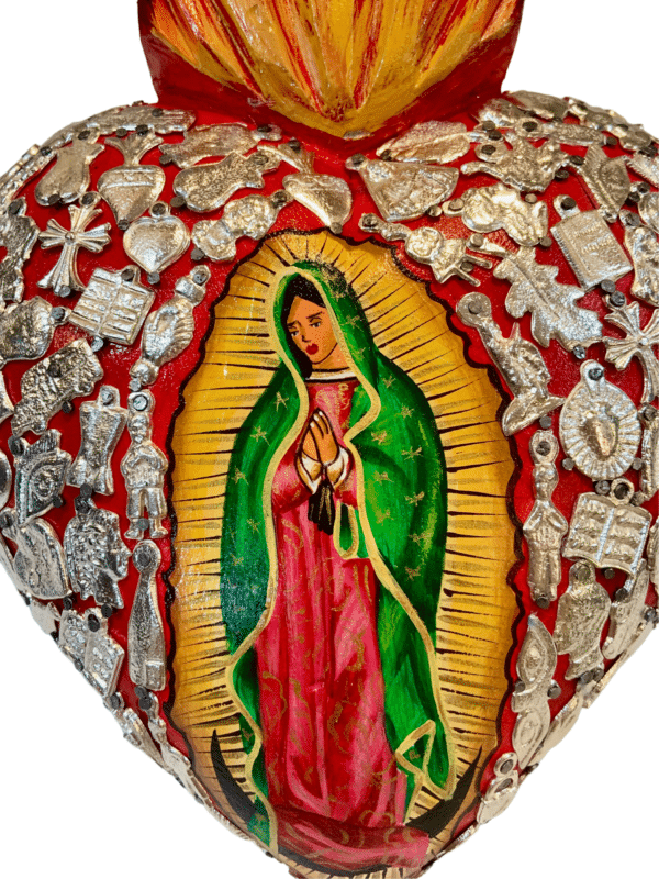 The Lady of Guadalupe Heart with Milagros, image detail