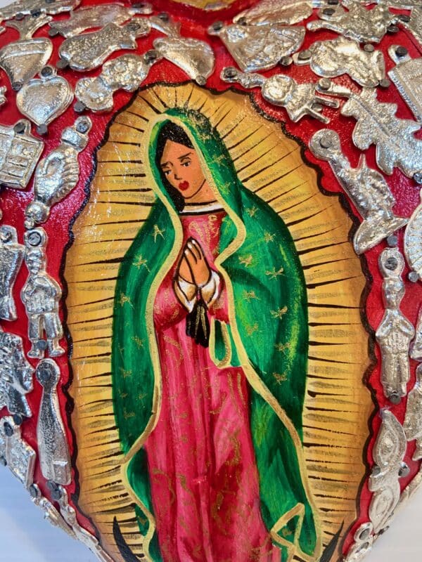 The Lady of Guadalupe Heart with Milagros, Lady Detail