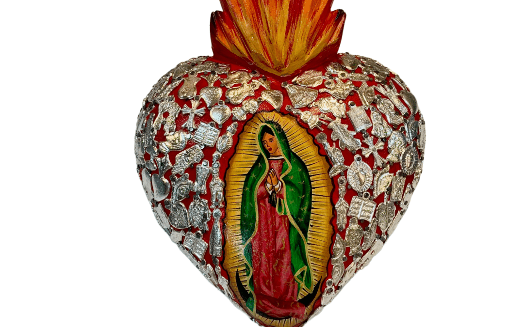 Lady of Guadalupe Heart with Milagros