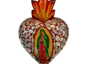 The Lady of Guadalupe Heart with Milagros
