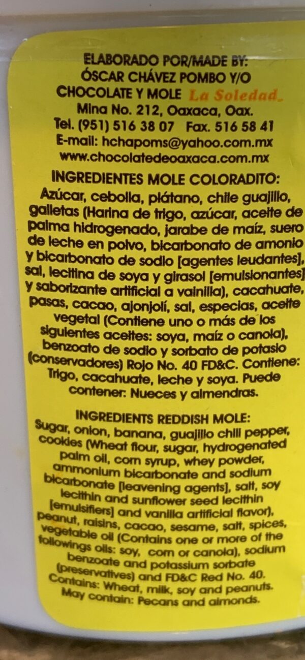 La Soledad Mole Coloradito, Ingredients