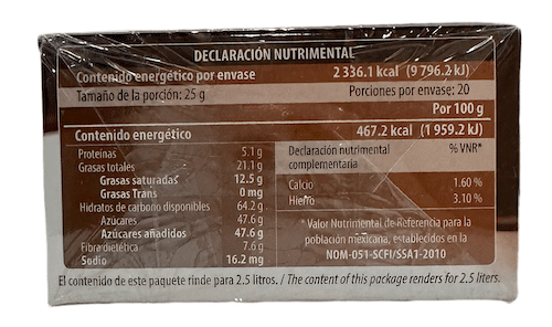 Premium Chocolate by Mayordomo, 500g, Nutrition Label