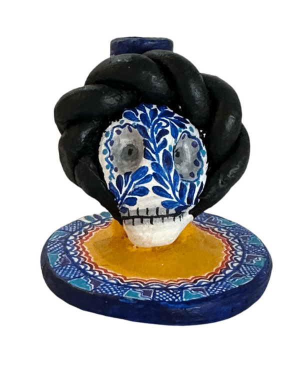 Miniature Catrina Skull Candelabra, front view
